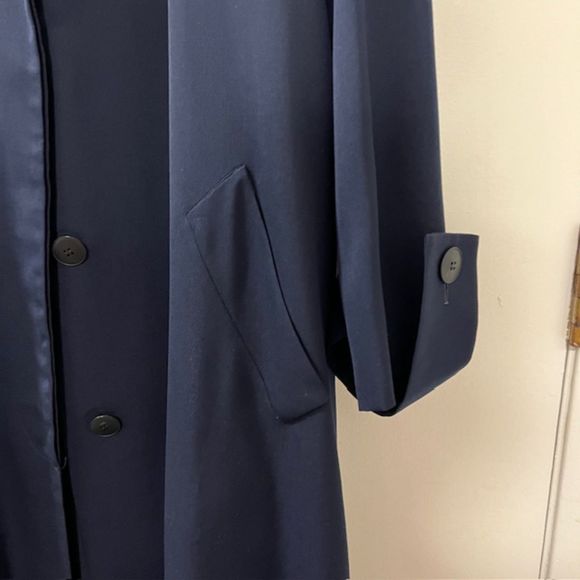 Perry Ellis Portfolio Womens Black Pure Wool Long Over Coat Trench Coat Size 14 - Picture 5 of 13